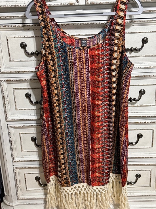 SHEIN Red Multi-Color Boho Midi Dress with Fringe - Picture 10 of 10